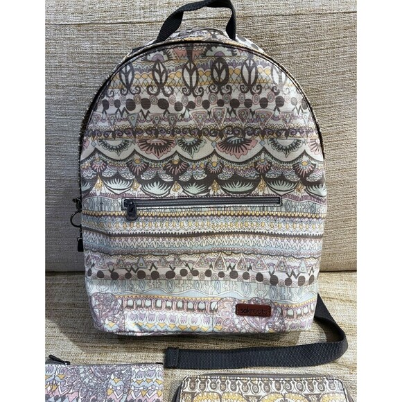 Sakroots Artist Circle Backpack Pastel Rockaway Coated Canvas With Wallet Set